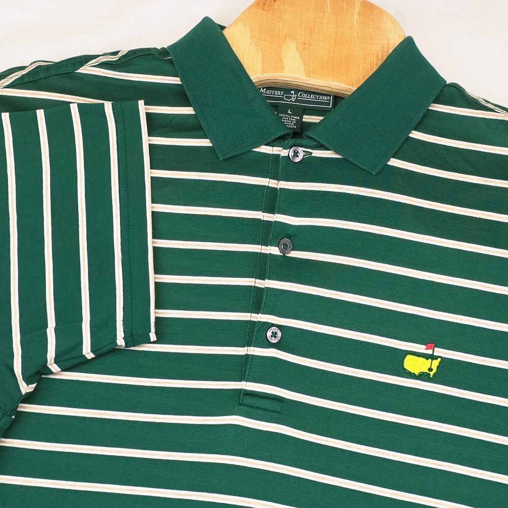 Masters Collection Polo Shirt Men's Large Green Striped Pima Cotton Augusta Golf